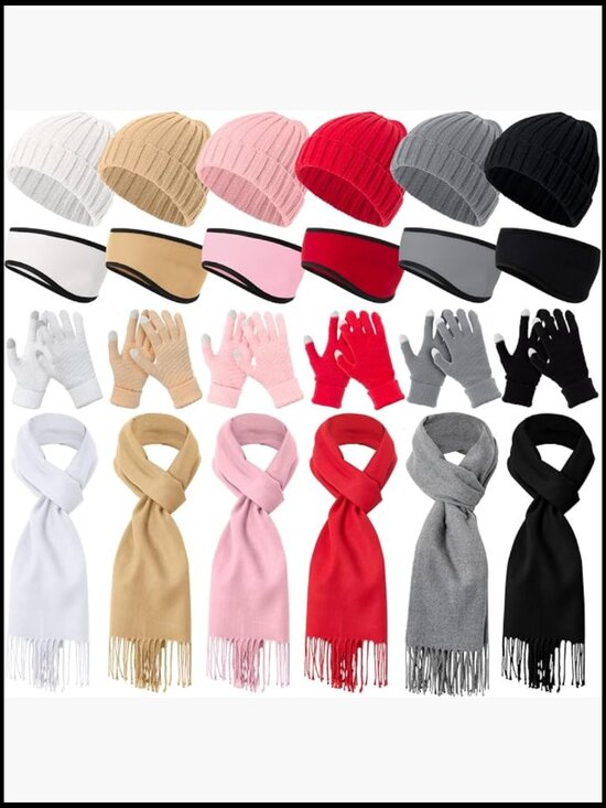 24 Pcs Winter Beanie Hat Scarf Gloves Ear Warmers Headband Set Knit Touchscreen main image 4